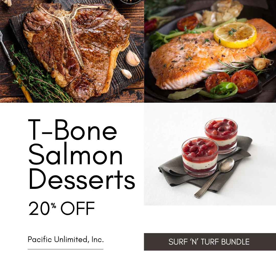 T-Bone Steaks, Salmon Portions & Desserts (Surf 'n' Turf Bundle)